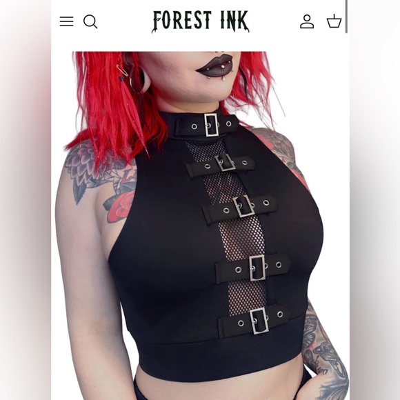 Forest Ink Tops - Forest Ink Black Buckle Mesh Crop Top